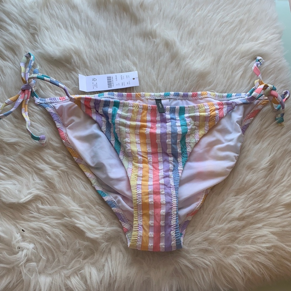 J Crew string bikini bottom in rainbow seersucker